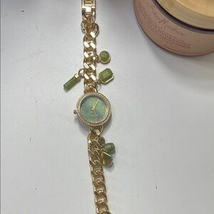 Gold and Green Chain-Link Charm Watch